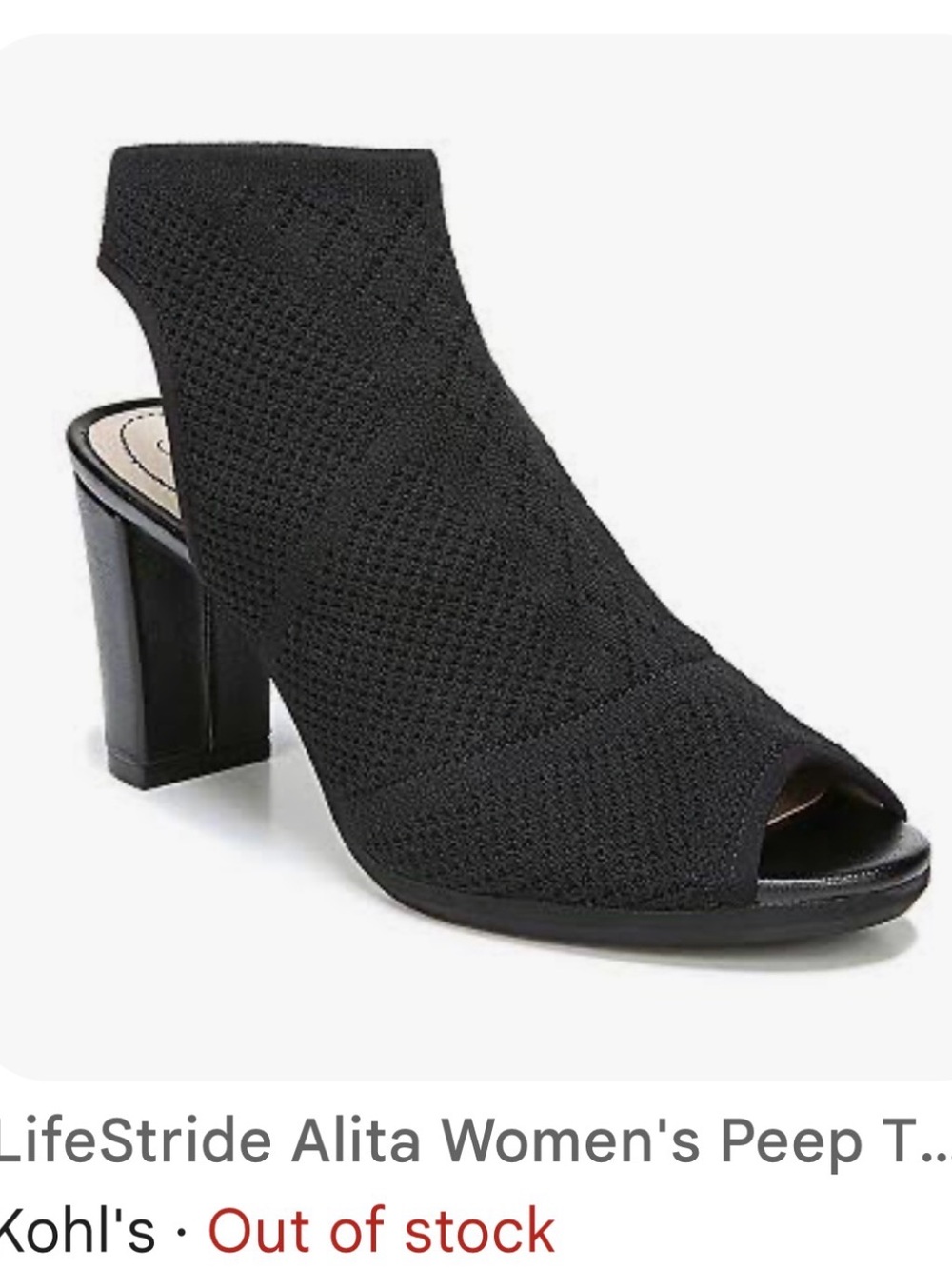 Life Stride Alita Women's Black Knit Peep-Toe Block Heel